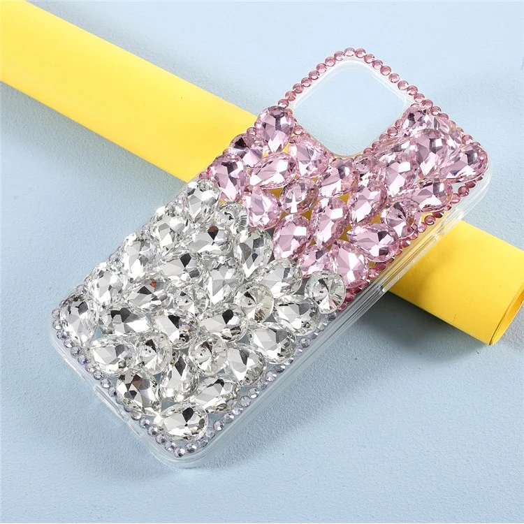 Funda de TPU de cristal y conchas rosa y blanca con diamantes sintéticos para iPhone 12/12 Pro