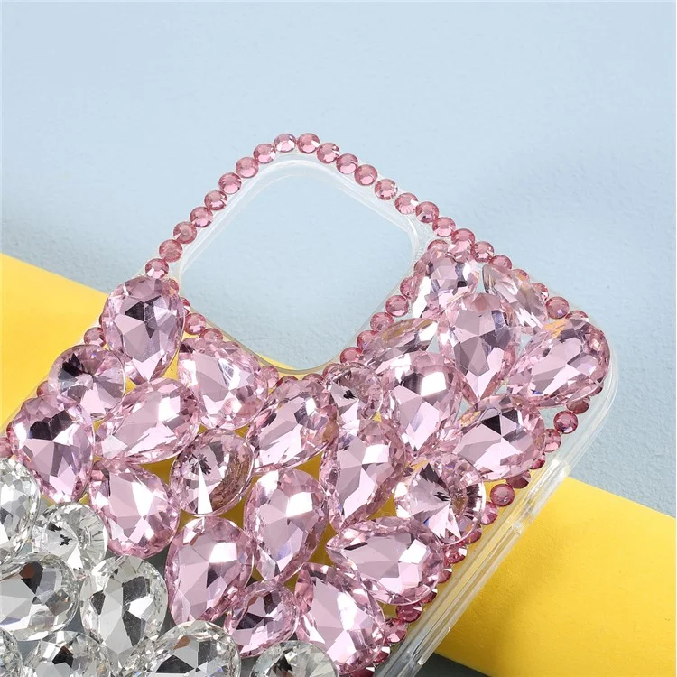 Funda de TPU de cristal y conchas rosa y blanca con diamantes sintéticos para iPhone 12/12 Pro