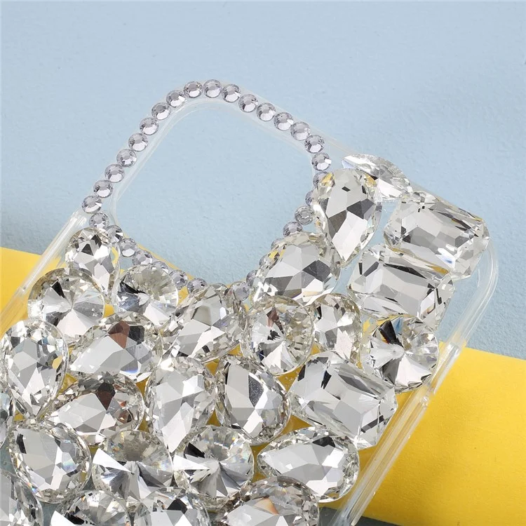 Crystal White Shell Rhinestone Decoration TPU Cell Phone Cover for iPhone 12/12 Pro