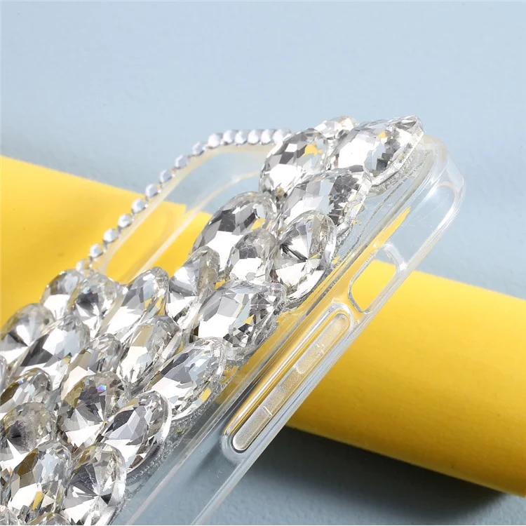 Crystal White Shell Rhinestone Decoration TPU Cell Phone Cover for iPhone 12/12 Pro