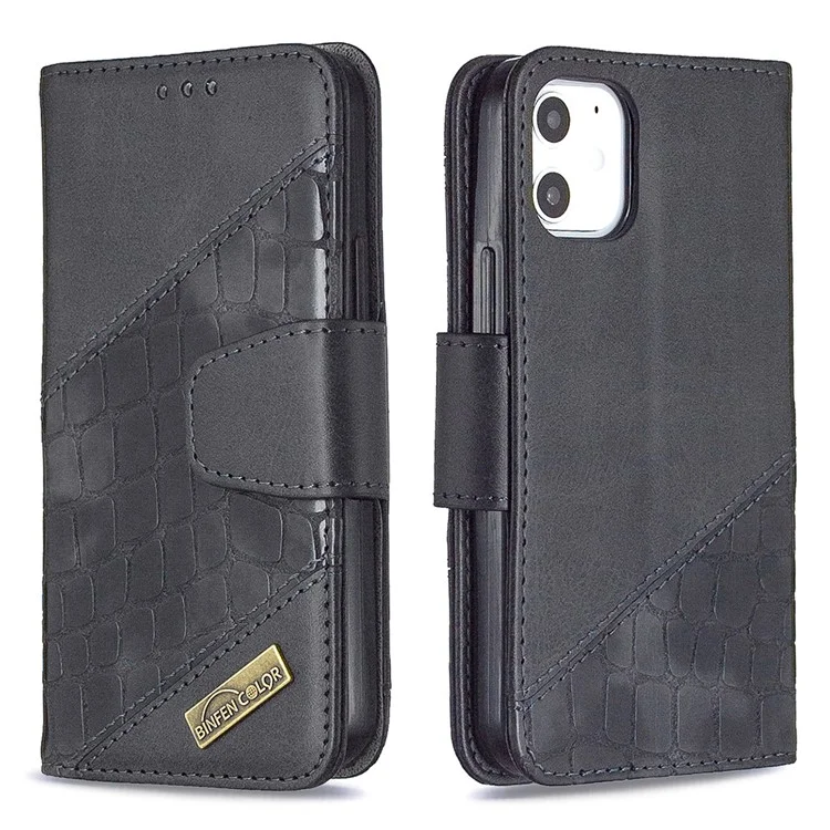 Case de Cuero de Stand de Billetera de Textura de Cocodrilo BF04 Para Iphone 12 Mini 5.4 Pulgadas - Negro