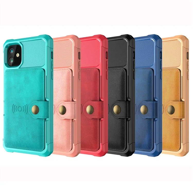 Lederbeschichtetes TPU mit Wallet-Ständer, eingebautem Magnetblattendeckel für iPhone 12 Pro/12 - Schwarz
