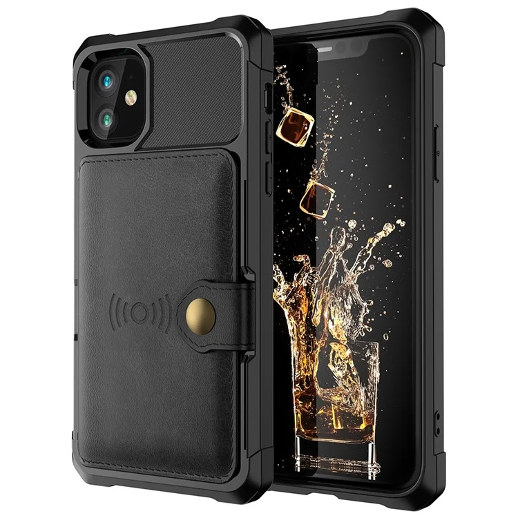 Leather Coated TPU with Wallet Kickstand Built-in Magnetic Sheet Cover for iPhone 12 Pro/12 - Black