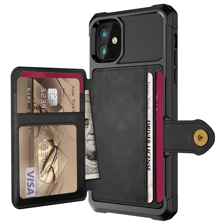 Leather Coated TPU with Wallet Kickstand Built-in Magnetic Sheet Cover for iPhone 12 Pro/12 - Black