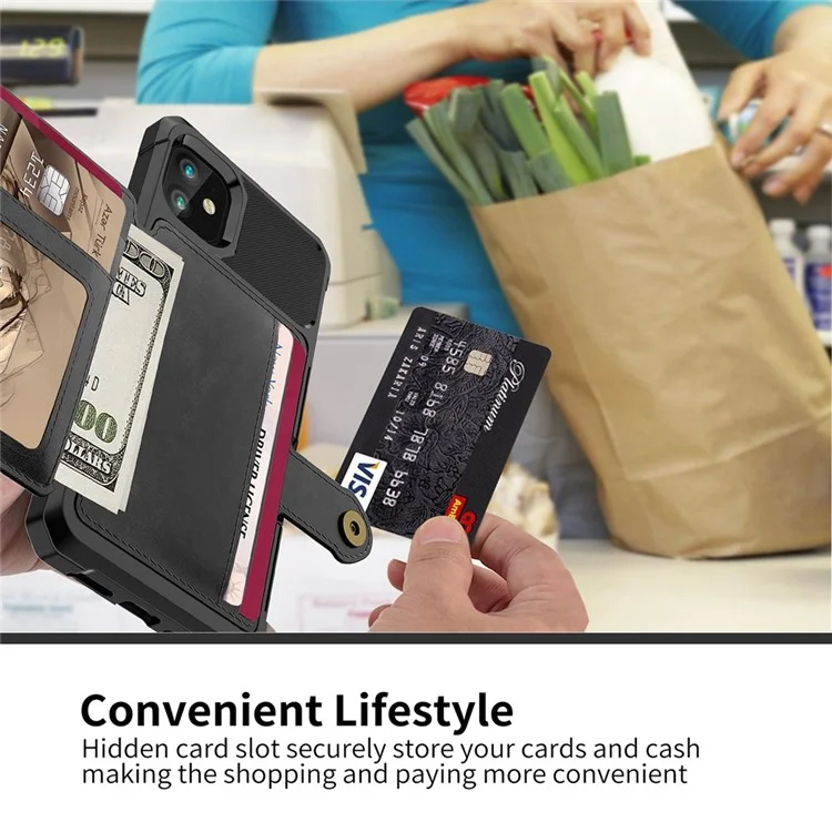 Lederbeschichtetes TPU mit Wallet-Ständer, eingebautem Magnetblattendeckel für iPhone 12 Pro/12 - Schwarz