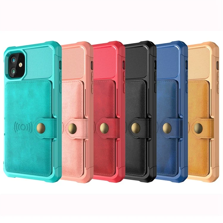 Funda protectora con soporte de cuero con revestimiento de TPU con soporte para tarjetas [hoja magnética integrada] para iPhone 12 mini - Negro