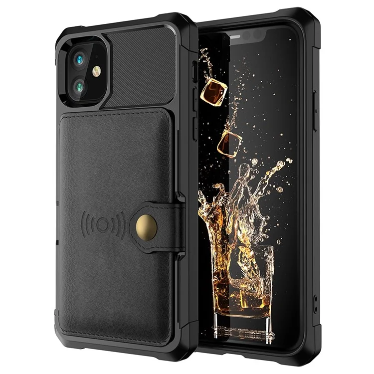 Capa de Protetor TPU Revestido de Couro Kickstand Com Suporte Para Cartão [folha Magnética Embutida] Para Iphone 12 Mini - Preto