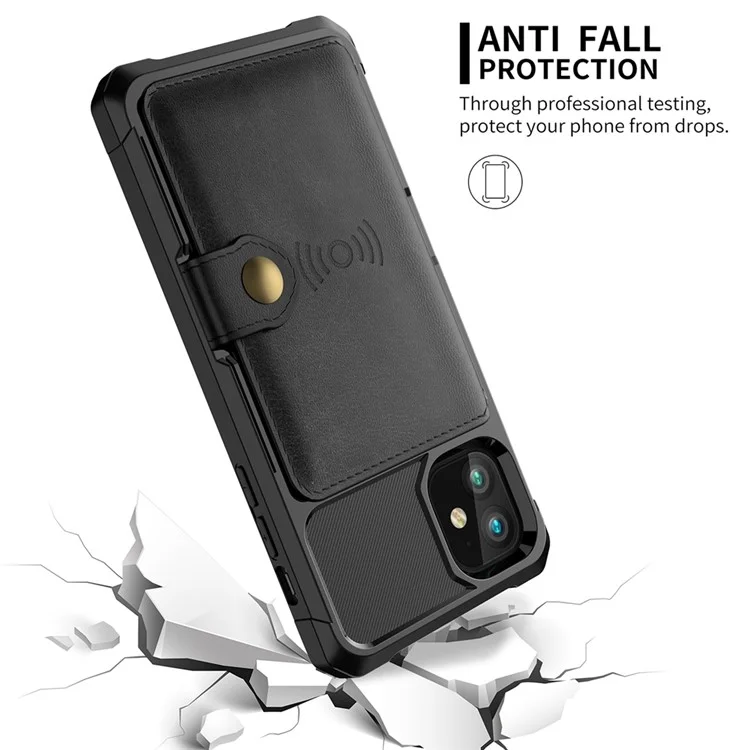 Funda protectora con soporte de cuero con revestimiento de TPU con soporte para tarjetas [hoja magnética integrada] para iPhone 12 mini - Negro