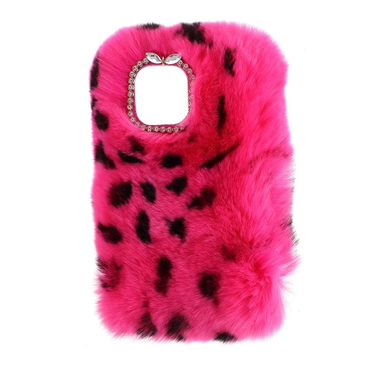 Soft Rabbit Fur Coated TPU Cover for iPhone 12 Pro / iPhone 12 - Rose/Leopard