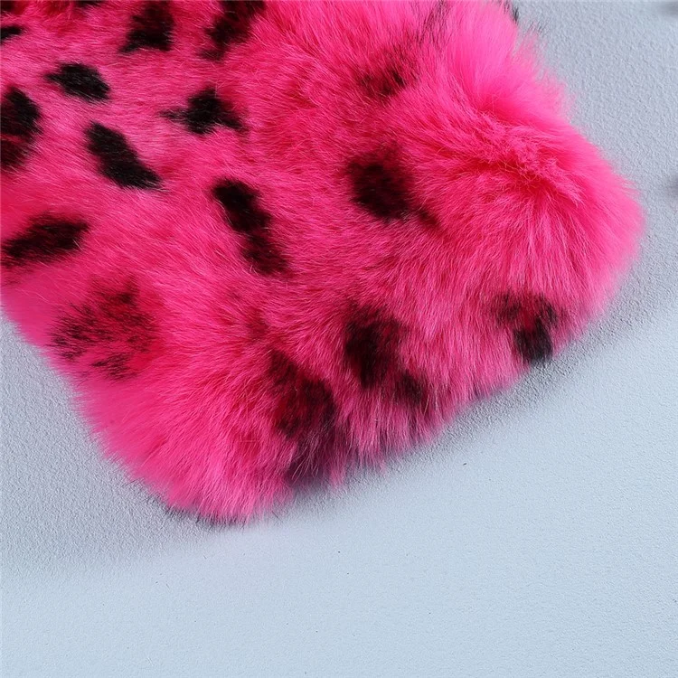 Soft Rabbit Fur Coated TPU Cover for iPhone 12 Pro / iPhone 12 - Rose/Leopard