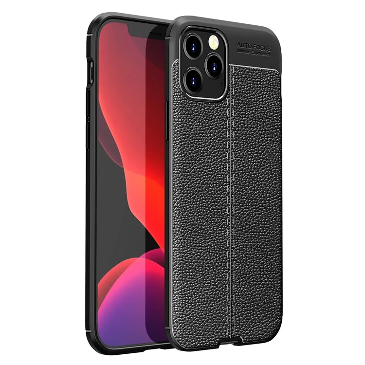 Étui de protection en TPU à texture de litchi pour iPhone 12 Pro/12 - Noir