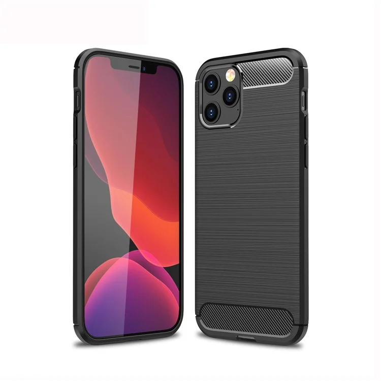 Étui de protection en TPU brossé en fibre de carbone pour iPhone 12 Pro Max 6.7 pouces - Noir