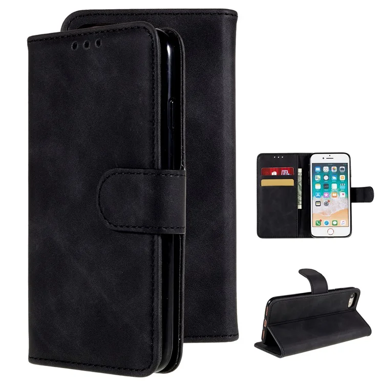 Leather Wallet Stand Phone Case for iPhone 7/8/SE (2020)/SE (2022) - Black