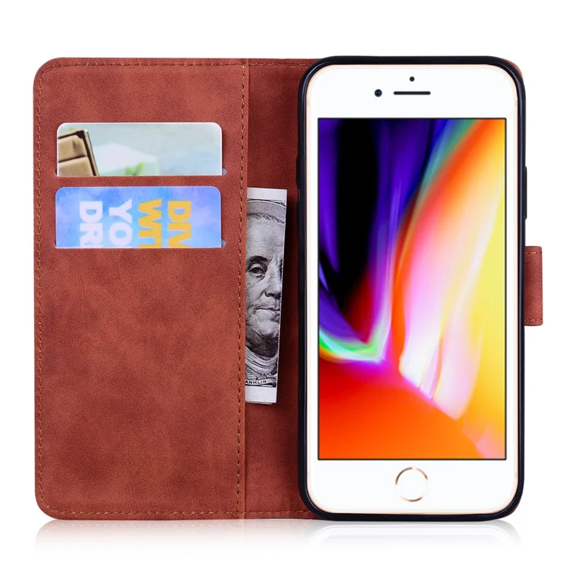 Leather Wallet Stand Phone Case for iPhone 7/8/SE (2020)/SE (2022) - Brown