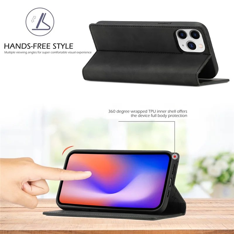 LC.IMEEKE Strong Magnetic Leather Phone Case for iPhone 12 / 12 Pro - Black