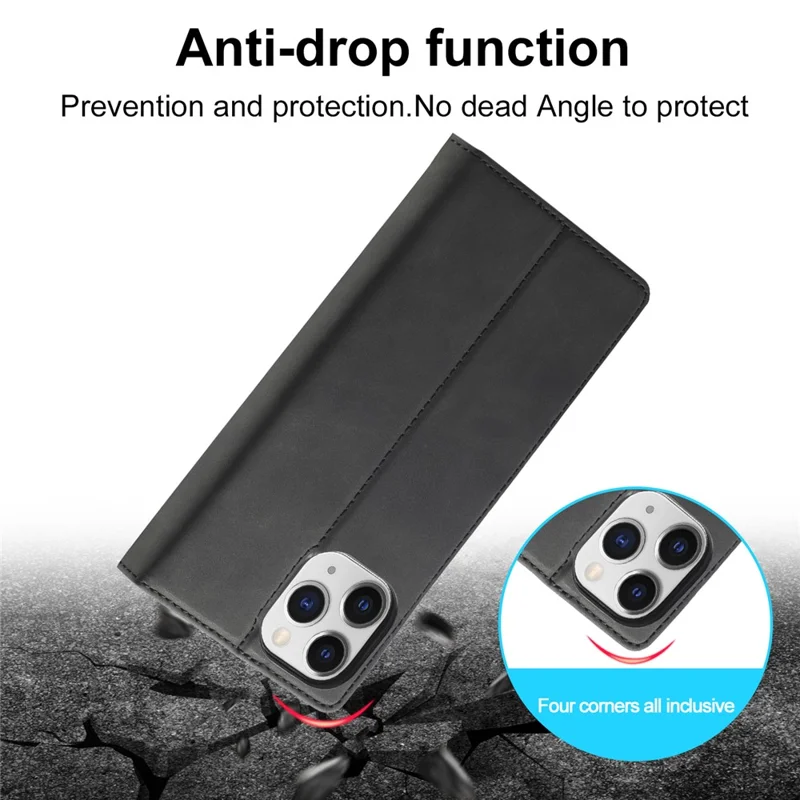 LC.IMEEKE Strong Magnetic Leather Phone Case for iPhone 12 / 12 Pro - Black