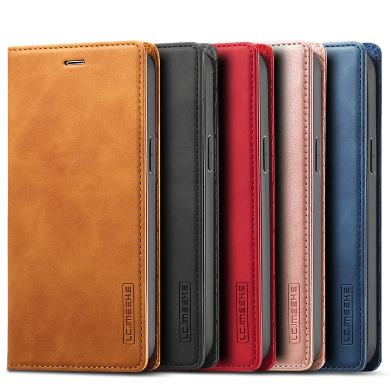 LC.IMEEKE Strong Magnetic Leather Phone Case for iPhone 12 / 12 Pro - Black