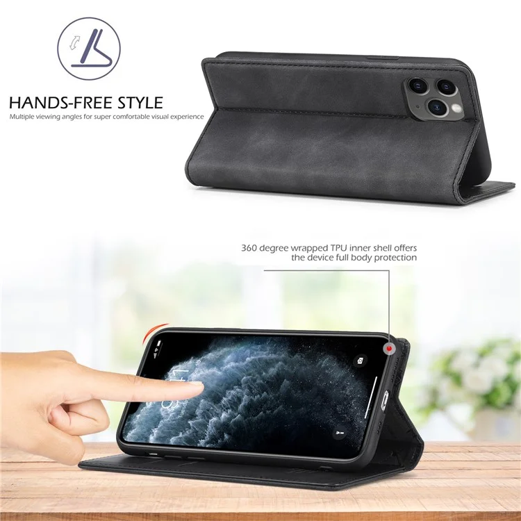 Lc. Imeeke Strot Magnet PU Capelo Capelo Case Para Iphone 11 - Preto