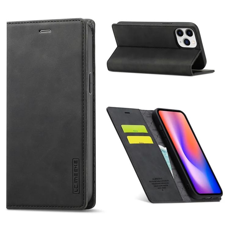 LC.IMEEKE Auto-absorbed Wallet Stand Leather Mobile Cover for iPhone 12 Pro Max - Preto