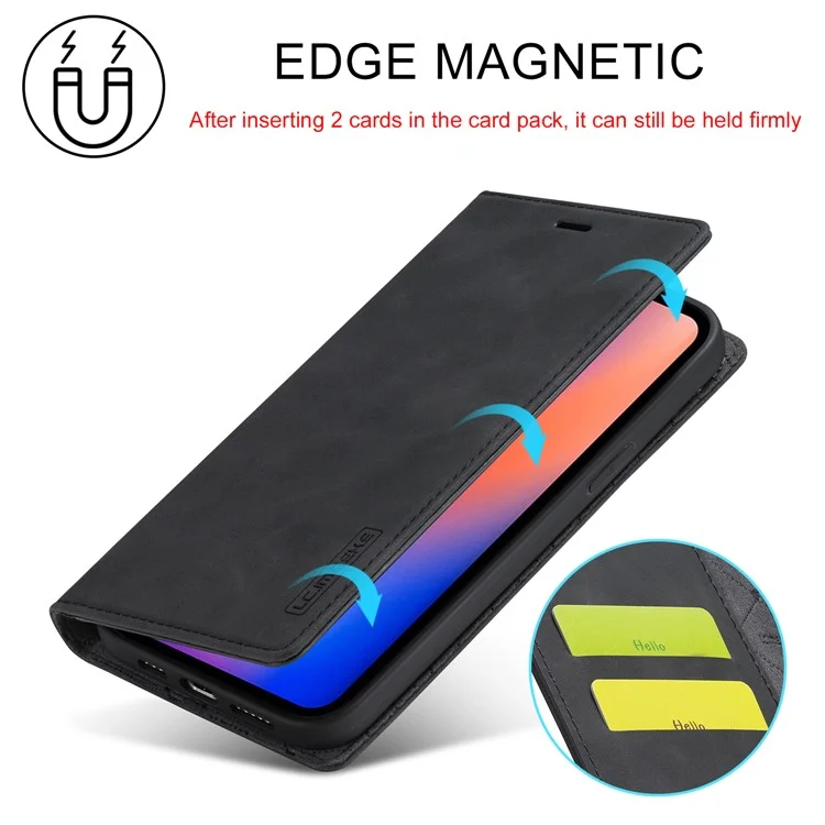 LC.IMEEKE Auto-absorbed Wallet Stand Leather Mobile Cover for iPhone 12 Pro Max - Preto