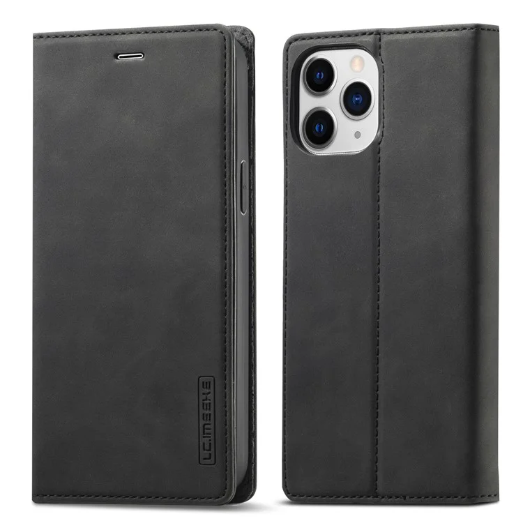 LC.IMEEKE Auto-absorbed Wallet Stand Leather Mobile Cover for iPhone 12 Pro Max - Preto