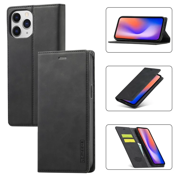 LC.IMEEKE Auto-absorbed Wallet Stand Leather Mobile Cover for iPhone 12 Pro Max - Preto