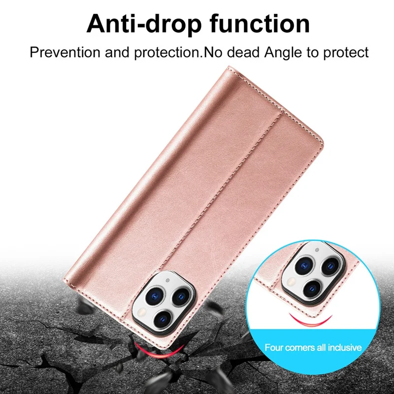 LC.IMEEKE Auto-absorbed Wallet Stand Leather Mobile Cover for iPhone 12 Pro Max - Rose Gold
