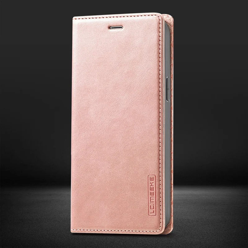 LC.IMEEKE Auto-absorbed Wallet Stand Leather Mobile Cover for iPhone 12 Pro Max - Rose Gold