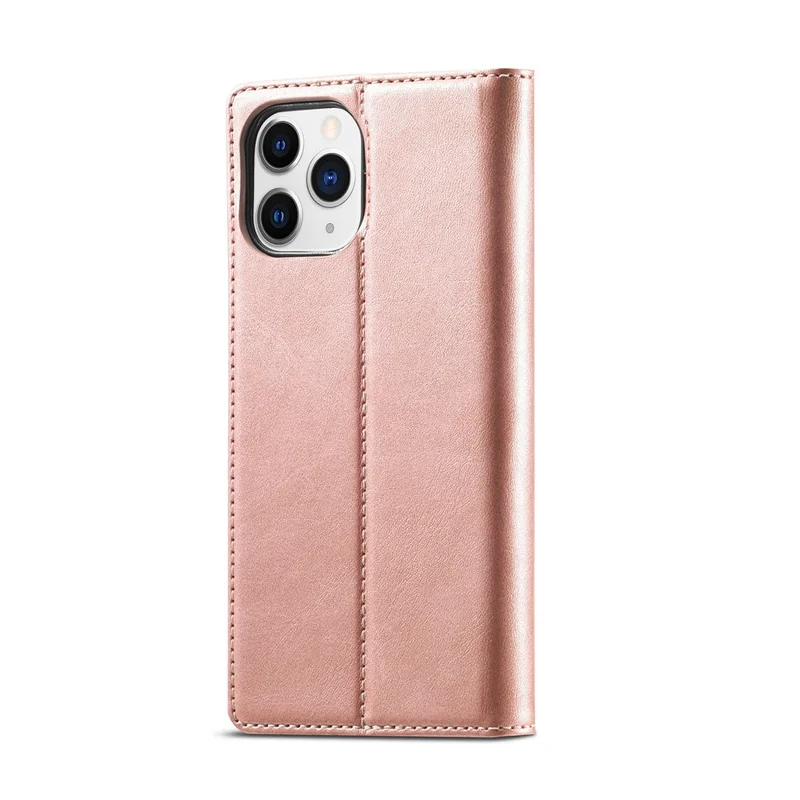 LC.IMEEKE Auto-absorbed Wallet Stand Leather Mobile Cover for iPhone 12 Pro Max - Rose Gold