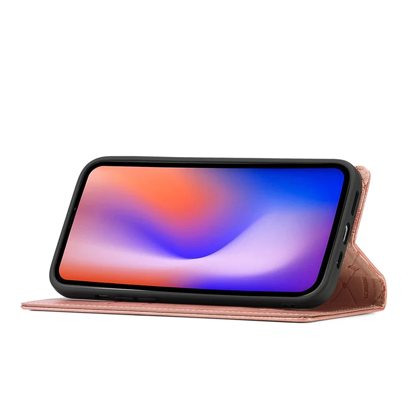 LC.IMEEKE Auto-absorbed Wallet Stand Leather Mobile Cover for iPhone 12 Pro Max - Rose Gold