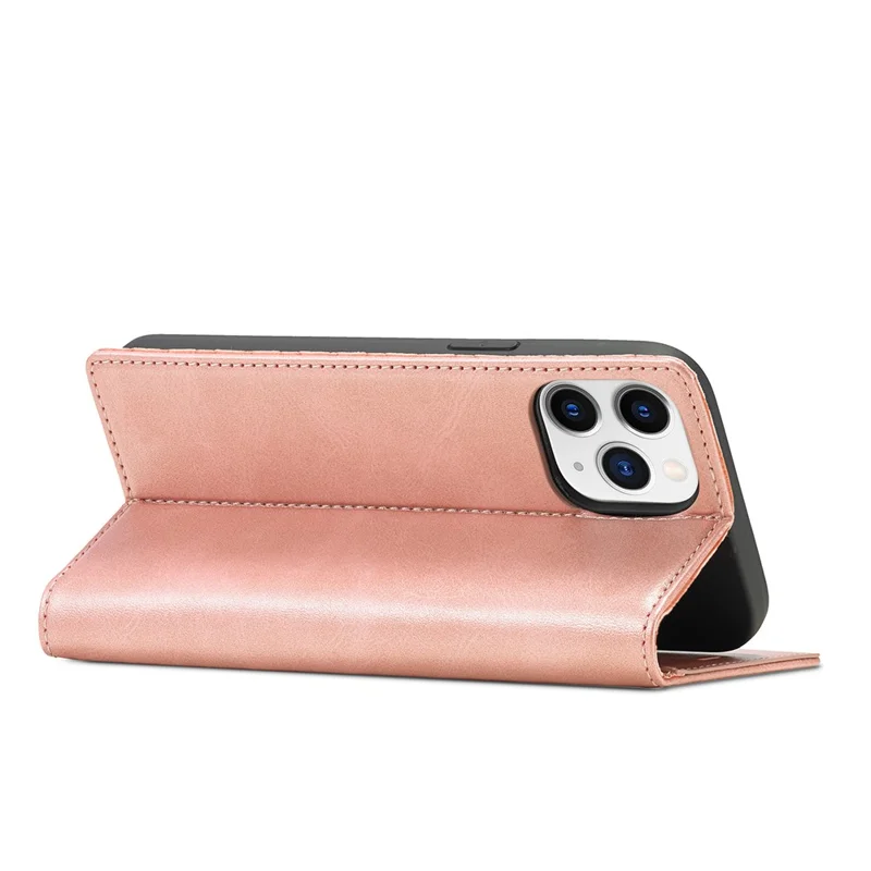 LC.IMEEKE Auto-absorbed Wallet Stand Leather Mobile Cover for iPhone 12 Pro Max - Rose Gold