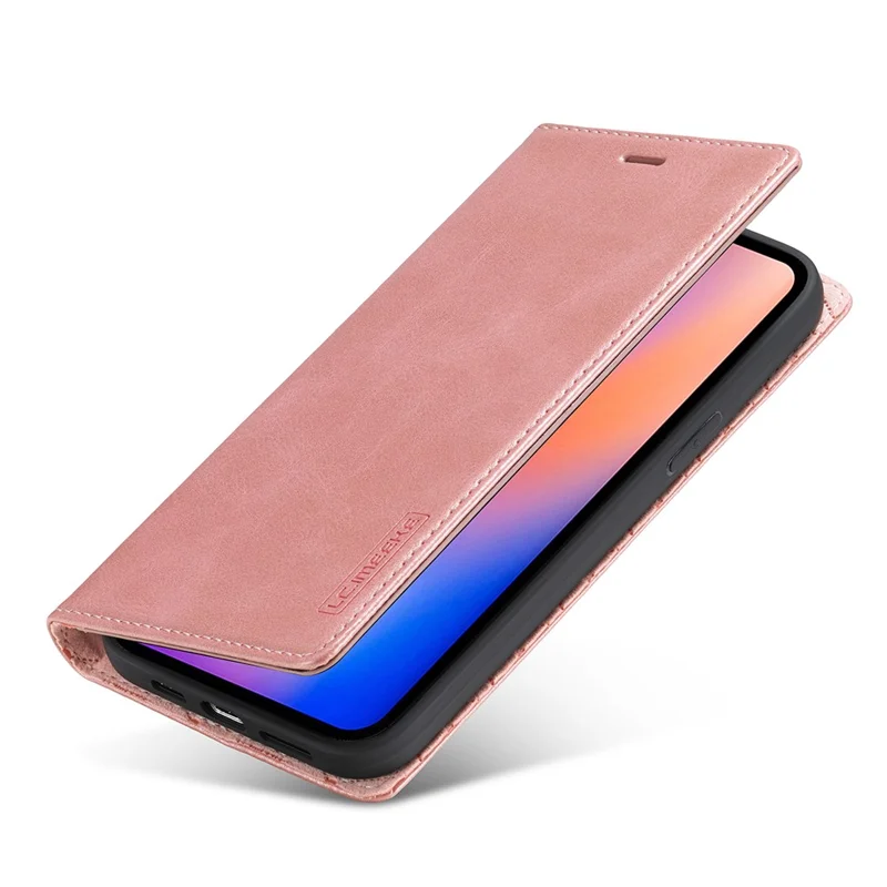 LC.IMEEKE Auto-absorbed Wallet Stand Leather Mobile Cover for iPhone 12 Pro Max - Rose Gold