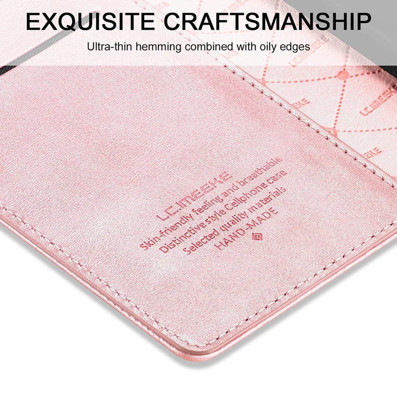 LC.IMEEKE Auto-absorbed Wallet Stand Leather Mobile Cover for iPhone 12 Pro Max - Rose Gold