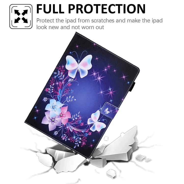 Capa Inteligente de Couro com Estampa para iPad Pro 11 polegadas (2020) / (2022) / (2021) / Air 11 (2024) / Air (2020) / Air (2022) - Flor / Borboleta