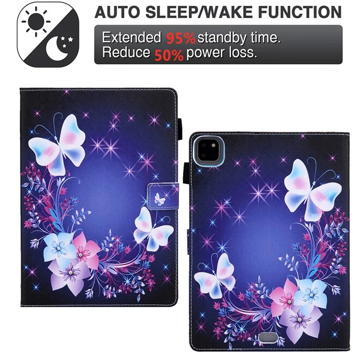 Capa Inteligente de Couro com Estampa para iPad Pro 11 polegadas (2020) / (2022) / (2021) / Air 11 (2024) / Air (2020) / Air (2022) - Flor / Borboleta
