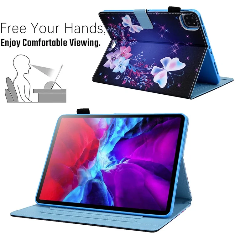 Capa Inteligente de Couro com Estampa para iPad Pro 11 polegadas (2020) / (2022) / (2021) / Air 11 (2024) / Air (2020) / Air (2022) - Flor / Borboleta