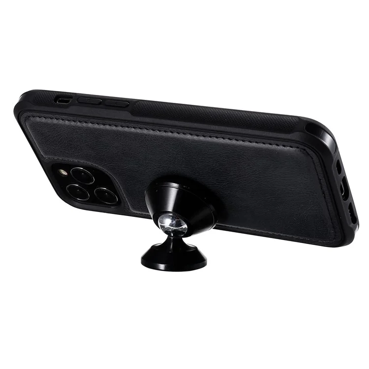 For iPhone 12 / 12 Pro Magnetic Leather Case Mobile Cover with Detachable Zipper Wallet Strap - Black
