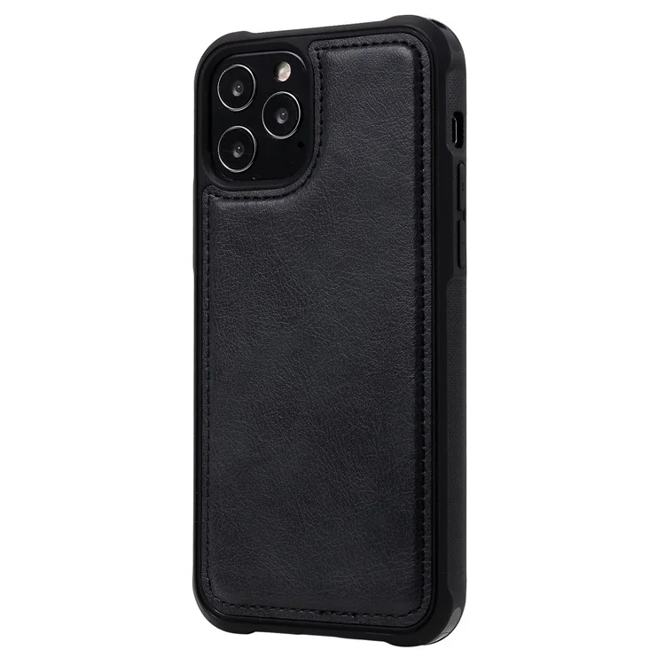 For iPhone 12 / 12 Pro Magnetic Leather Case Mobile Cover with Detachable Zipper Wallet Strap - Black