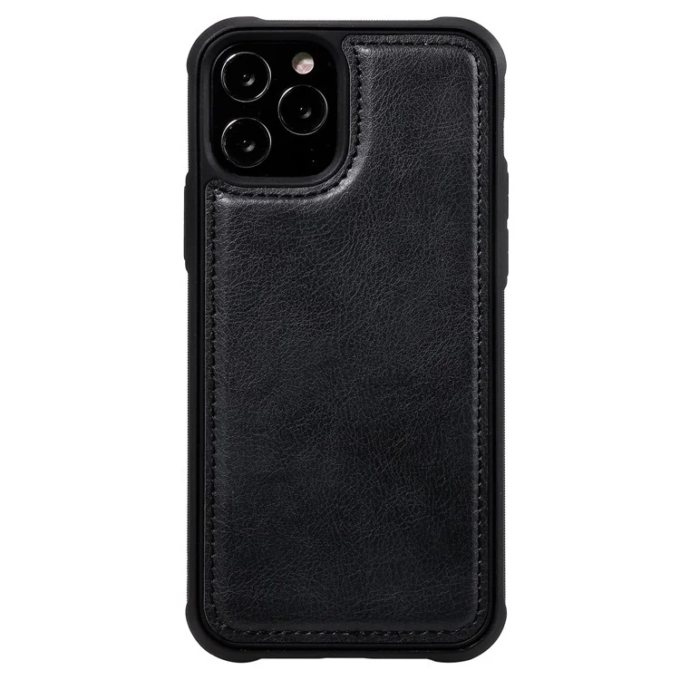 For iPhone 12 / 12 Pro Magnetic Leather Case Mobile Cover with Detachable Zipper Wallet Strap - Black
