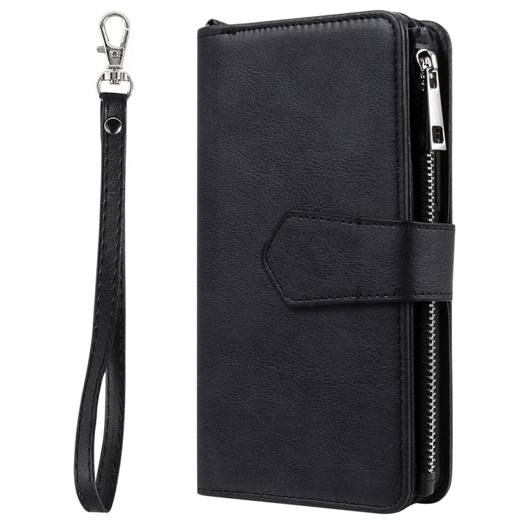 KT Multi-functional Series-4 Detachable 2 in 1 Leather Phone Case with Zippered Wallet for iPhone 12 Pro Max - Black