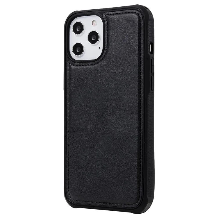 For iPhone 12 Pro Max Magnetic Leather Case Mobile Cover with Detachable Zipper Wallet Strap - Black