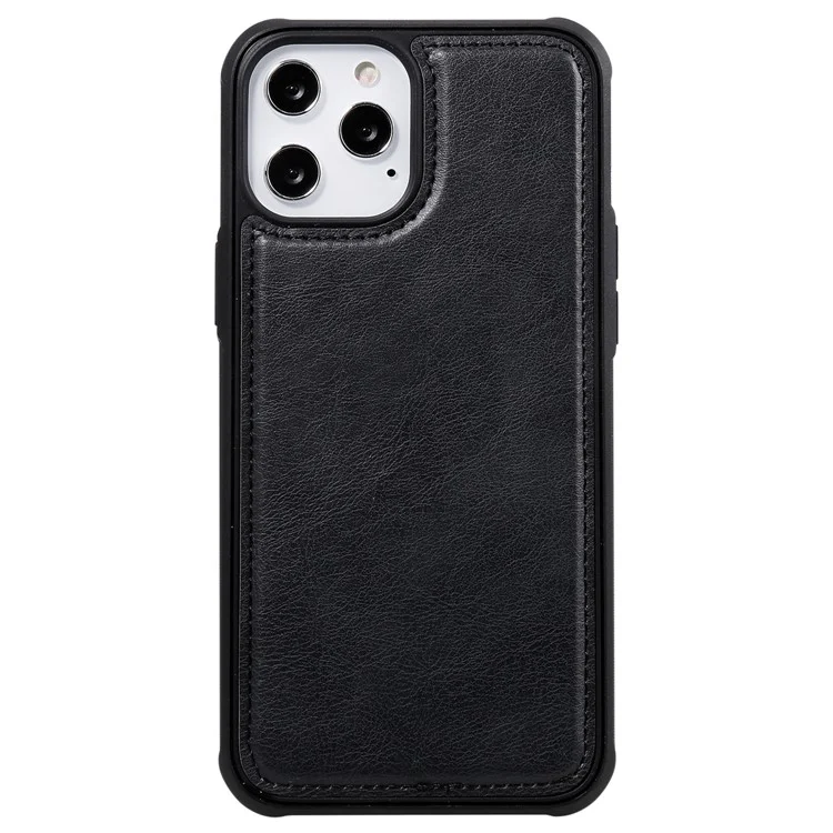 For iPhone 12 Pro Max Magnetic Leather Case Mobile Cover with Detachable Zipper Wallet Strap - Black