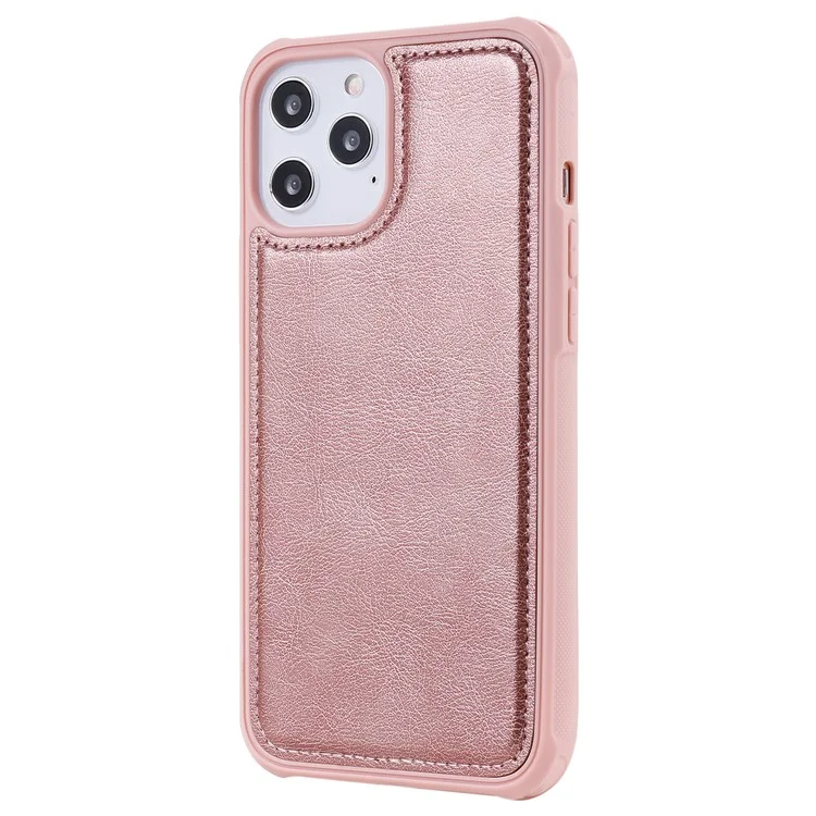 For iPhone 12 Pro Max Magnetic Leather Case Mobile Cover with Detachable Zipper Wallet Strap - Rose Gold