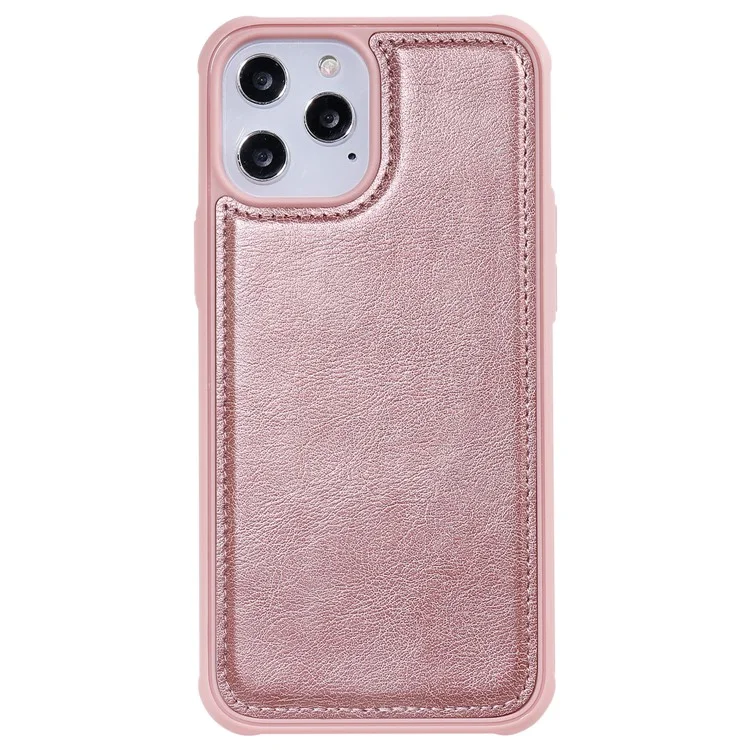 For iPhone 12 Pro Max Magnetic Leather Case Mobile Cover with Detachable Zipper Wallet Strap - Rose Gold