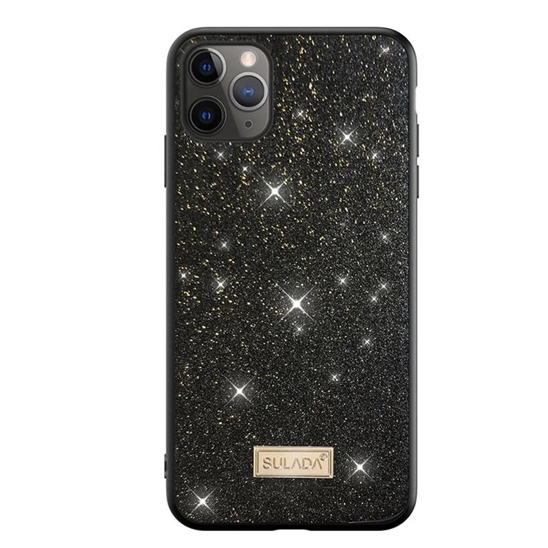 SULADA Dazzling Glittery Surface Leather Coated TPU Case for iPhone 12/12 Pro Cover - Black