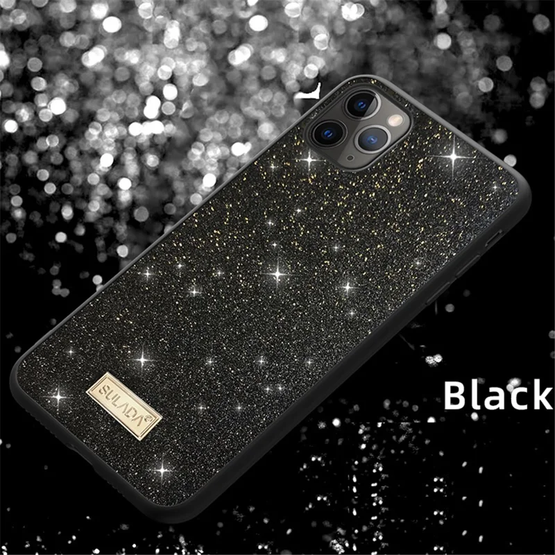 SULADA Dazzling Glittery Surface Leather Coated TPU Case for iPhone 12/12 Pro Cover - Black
