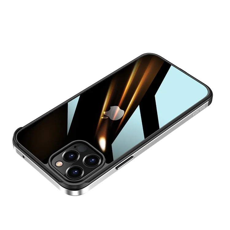 SULADA Metal Frame TPU Tempered Glass Composite Hybrid Case for iPhone 12/12 Pro - Silver