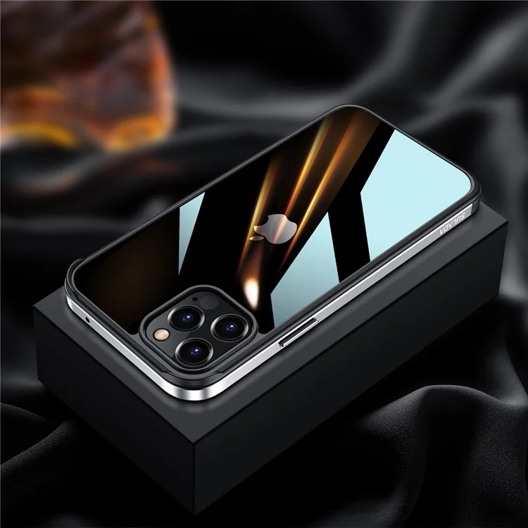 SULADA Metal Frame TPU Tempered Glass Composite Hybrid Case for iPhone 12/12 Pro - Silver
