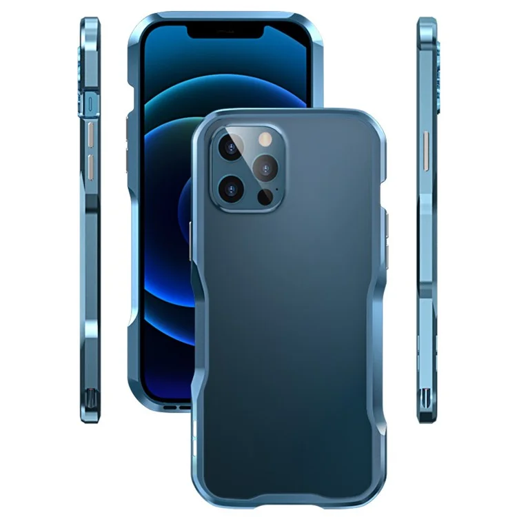 Custodia Per Paraurti in Metallo Lufie Per Iphone 12 Pro/12 6,1 Pollici, Copertura Per Shock Robusta Pesante, Interferenza Del Segnale Zero, Protezione Del Bordo Rialzata - Blu