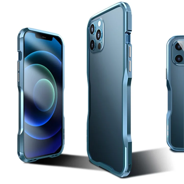 LUPHIE Metall-Stoßfänger-Hülle für iPhone 12 Pro/12 6.1 Zoll, schwere Ausführung, stoßfest, Zero Signal Interference, erhöhter Randschutz - Blau